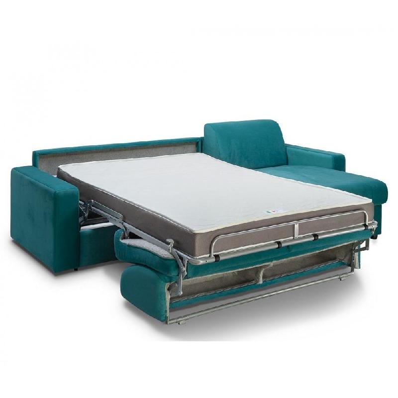 Canapé d'angle convertible express Midnight Edition - Velours bleu paon - Matelas 16 cm - Couchage 140x197 cm_1