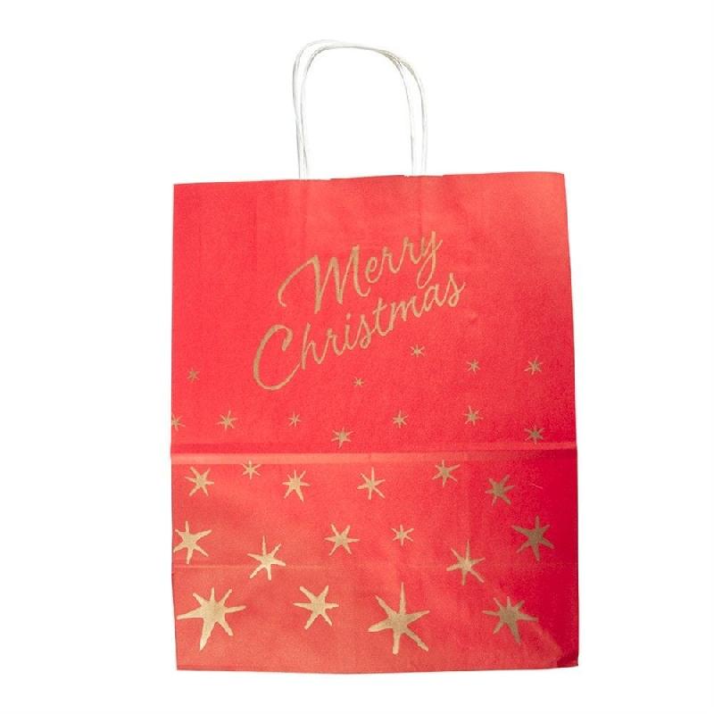 Sac papier rouge motif Merry Christmas 20+10x29cm - par 250_1