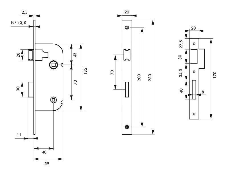Serrure encastrable pour porte d'intérieur - NF Z/BC - Réversible - Acier embouti - Finition époxy noir ou zinguée_1