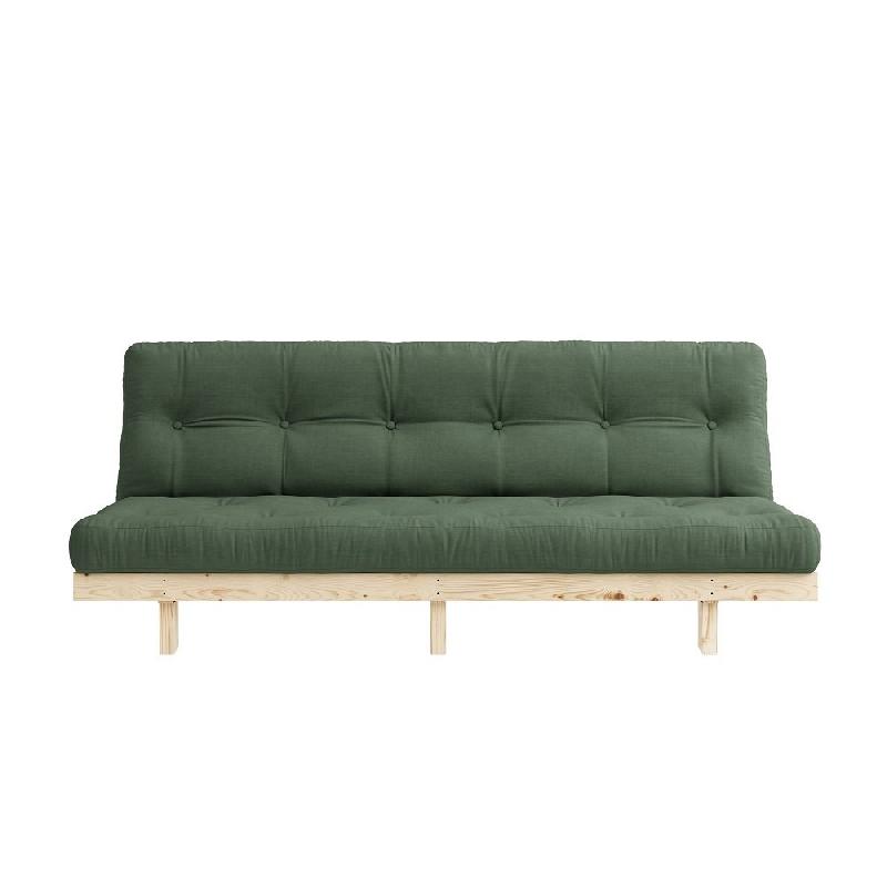 Banquette convertible futon Lean Pin - coloris vert olive - couchage 130x190 cm - structure en pin massif_1