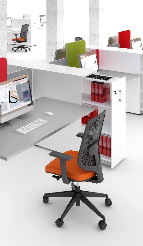 Bureau bench 2 personnes Yan avec maxi rangement - MDD - Blanc 9010, 180, Chêne Canadien_1