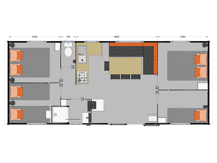 Mobil home nirvana quattro / 4 chambres et une salle de bains / 36 m² / 8 personnes / 9.85 x 4 m_1