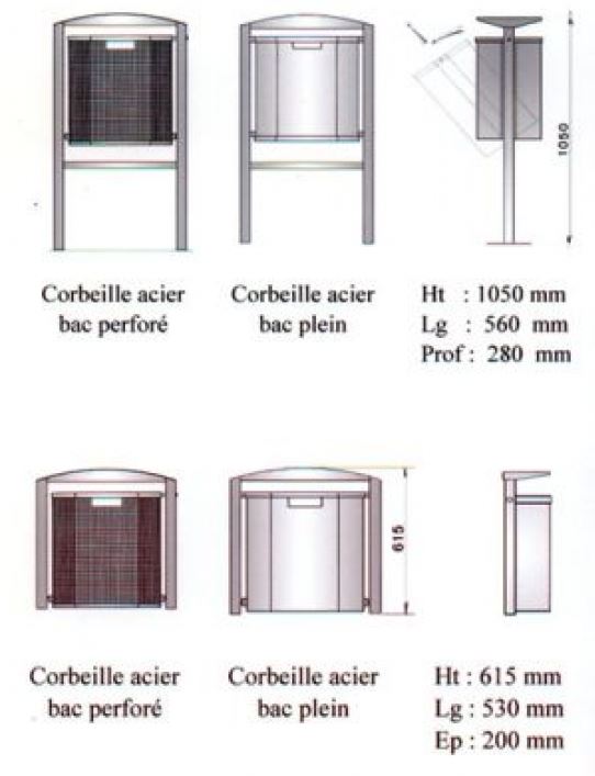 Corbeille de propreté octogonale en acier plein ou perforé - Milieu urbain - 50 L - Modèle C.P.R_1