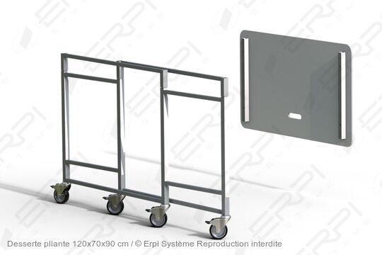 Desserte pliante 120x70x90 cm - DES1207090-01E - Structure pliante, plateau PE noir anti-dérapant, 4 roulettes pivotantes_1