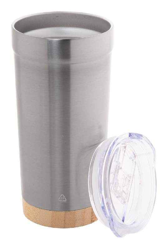 Mug thermos - isotherme à double paroi en acier inoxydable recyclé - base en bambou - 600 ml_1