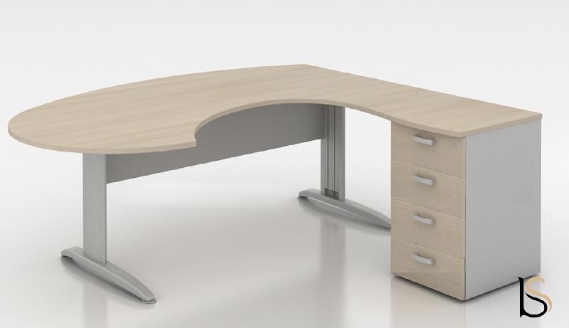 Bureau compact ergonomique avec caisson intégré Tono - Mobel Linea - 200, Acacia foncé, Droite, 4 tiroirs_0