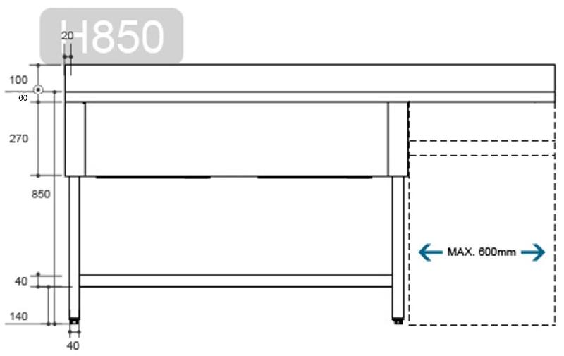 Plonge avec passage lave-vaisselle 1m60_1