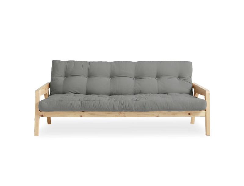 Canapé convertible futon Grab en pin naturel - Coloris gris - Couchage 130x190 cm - Style scandinave_1