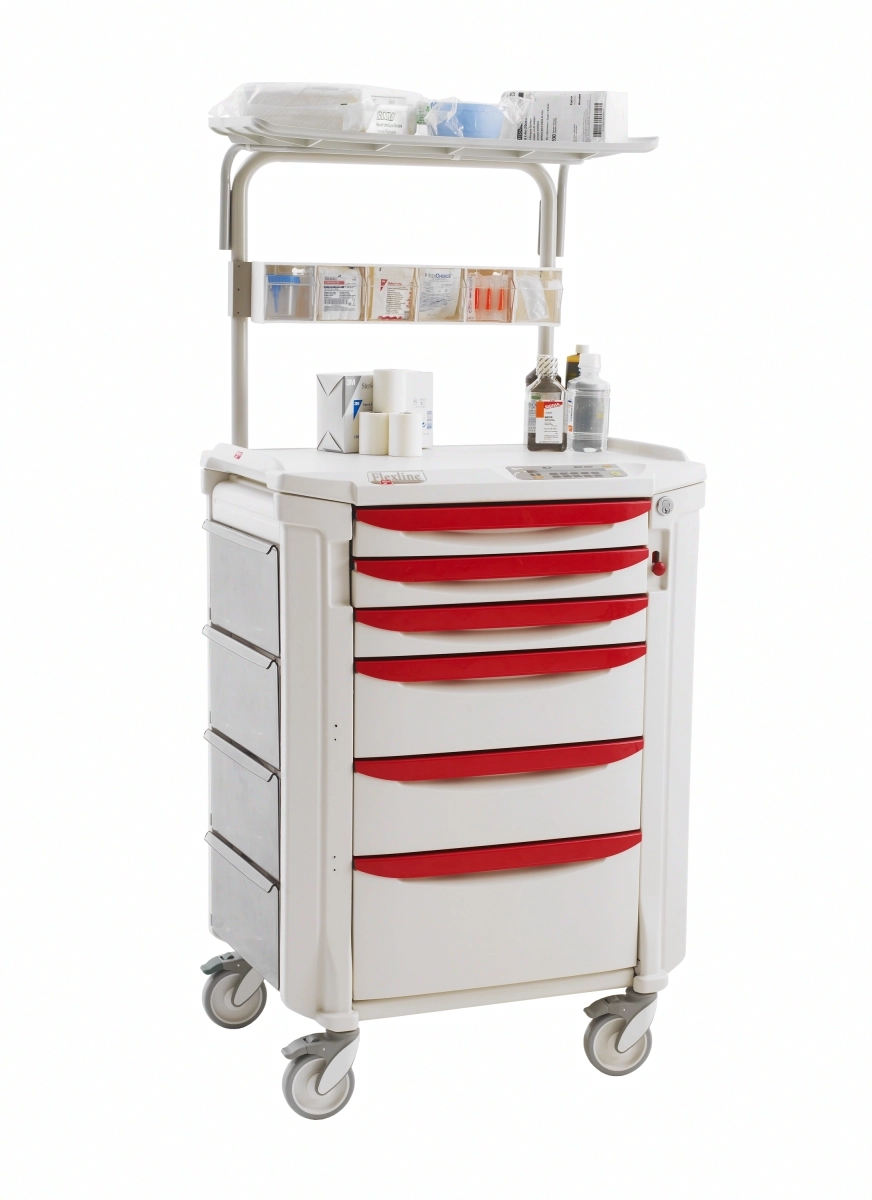 Chariot à pansements robuste en polymère antimicrobien Microban® - facile à nettoyer et à désinfecter - Flexline 131 avec tiroirs et accessoires_1