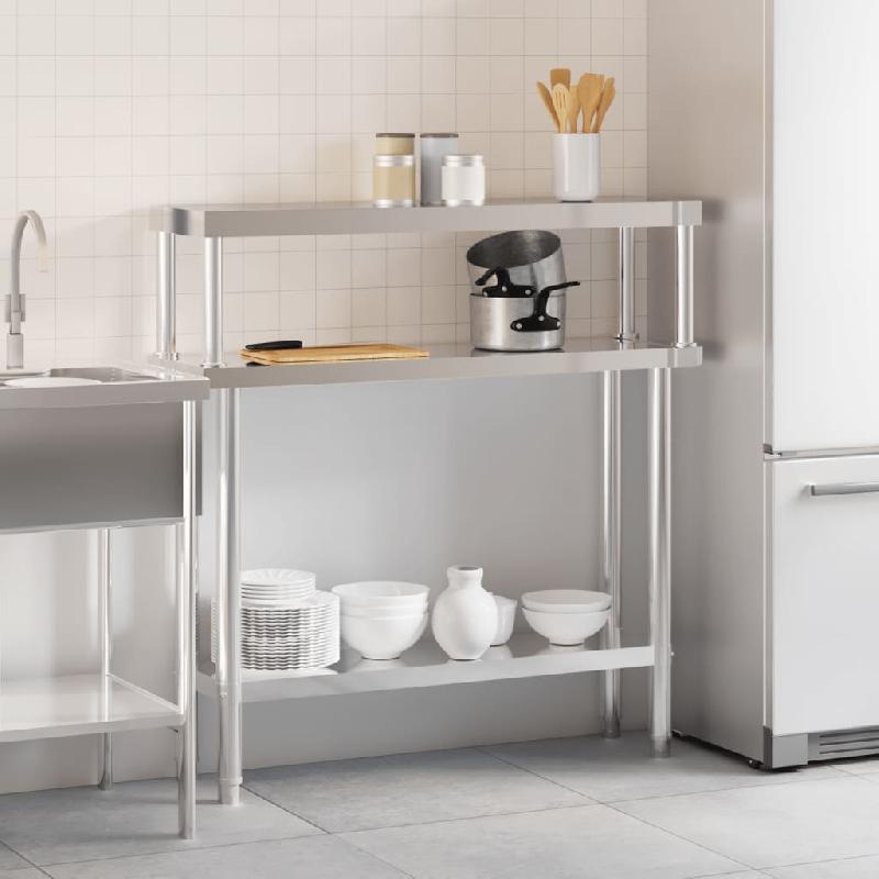 Vidaxl table de travail de cuisine avec étagère 110x30x120 cm inox 3208894_1