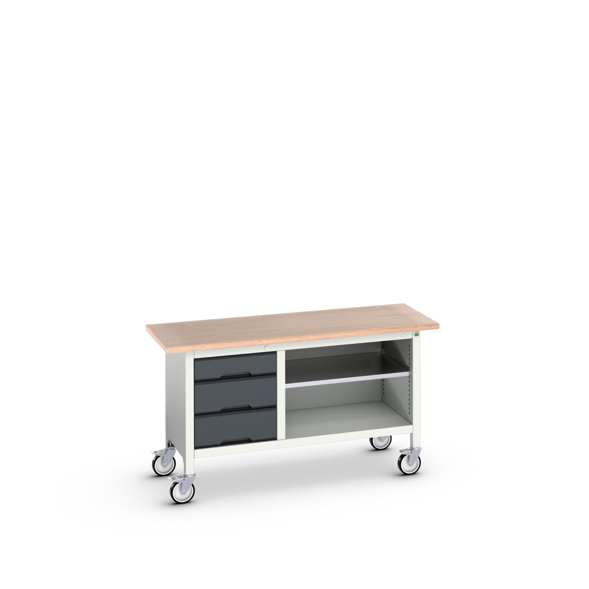 Établi Verso Monobloc Roulant MPX - 3 tiroirs, tablette réglable, plateau multiplis 30 mm_0