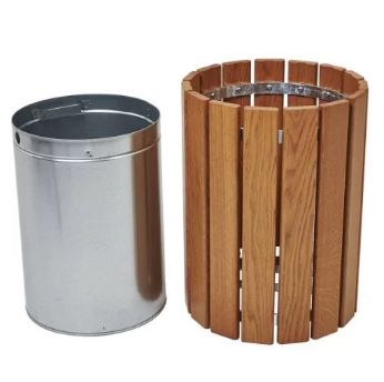 Corbeille publique Cologne - 60 et 40 litres - Bois exotique - Finition chêne clair, acajou ou laquée multicolore_1