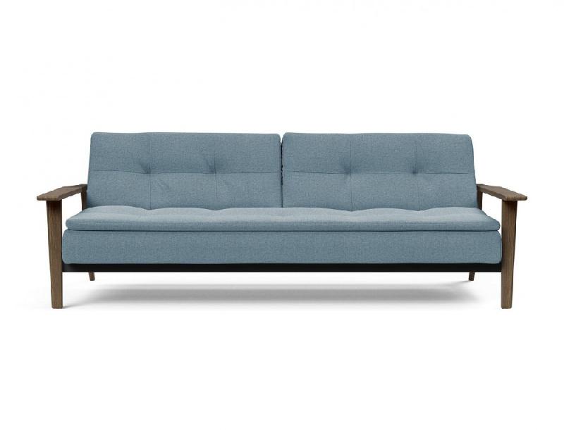 Canapé-lit design Dublexo Frej Innovation Living - convertible Soft Indigo 115x210 cm avec accoudoirs laqués noirs_1