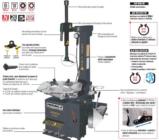 AS924DVW - Monte/Démonte-pneus automatique Provac avec blocage extérieur 10 à 24