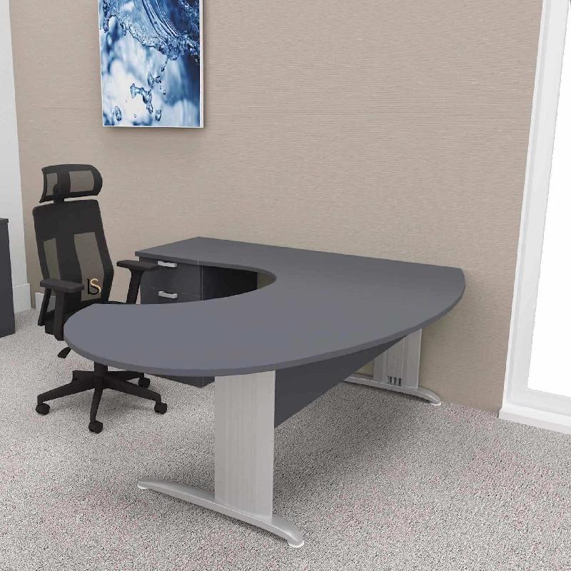 Bureau ergonomique et caisson intégré Sigma - Mobel Linea - 200, Alu, Anthracite, Gauche, 4 tiroirs_0