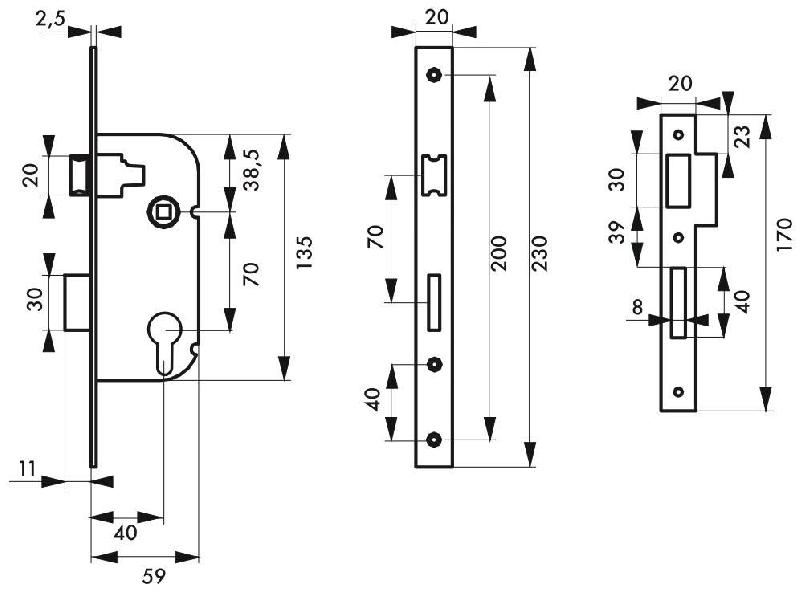 Serrure encastrable pour porte d'entrée Z/BR - Thirard - Coffre acier embouti, mécanisme à 1 tour, réversible_1