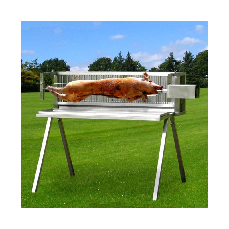 Tournebroche méchoui bois L1400 - inox professionnel jusqu'à 60 kg - réf. Toumatbb14_1