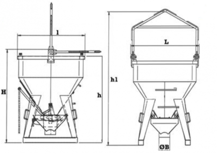 Benne à béton - tuyau droit, vidange central, anse ou palonnier - 600 à 1000 litres_1