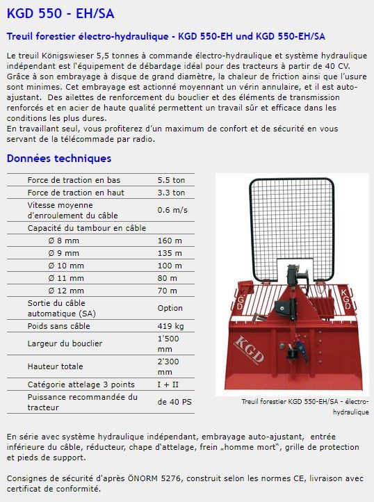 KGD 550 EH/SA - Treuil forestier Königswieser 5,5 tonnes - électro-hydraulique, 419 kg sans câble_1
