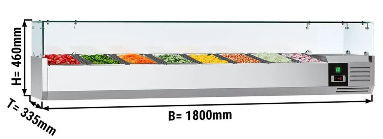 Saladette réfrigérée à poser 8 bacs gn 1/4 - vitrine à ingrédients de 180 cm_1