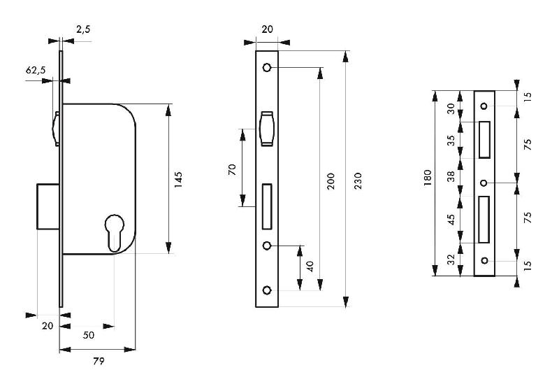 Serrure encastrable pour porte d'entrée - rouleau laiton - têtère et gâche inox - Thirard - réf. 00013289_1
