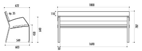 Banc public Modo-08 - 5 lames 180 cm en bois exotique - piétement en fonte ductile_1