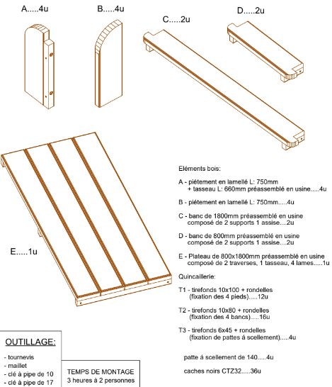 Table Elite Rectangulaire - Réf: ER240 - Piétement et Bancs en Bois - 2.42m x 1.42m x 0,75m - 150kg_1