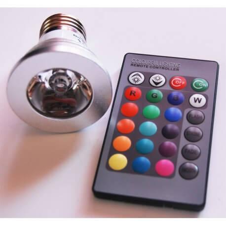 Ampoule LED E27 RGB télécommandée - 15 couleurs, 4 modes, variateur d'intensité - 3W_1