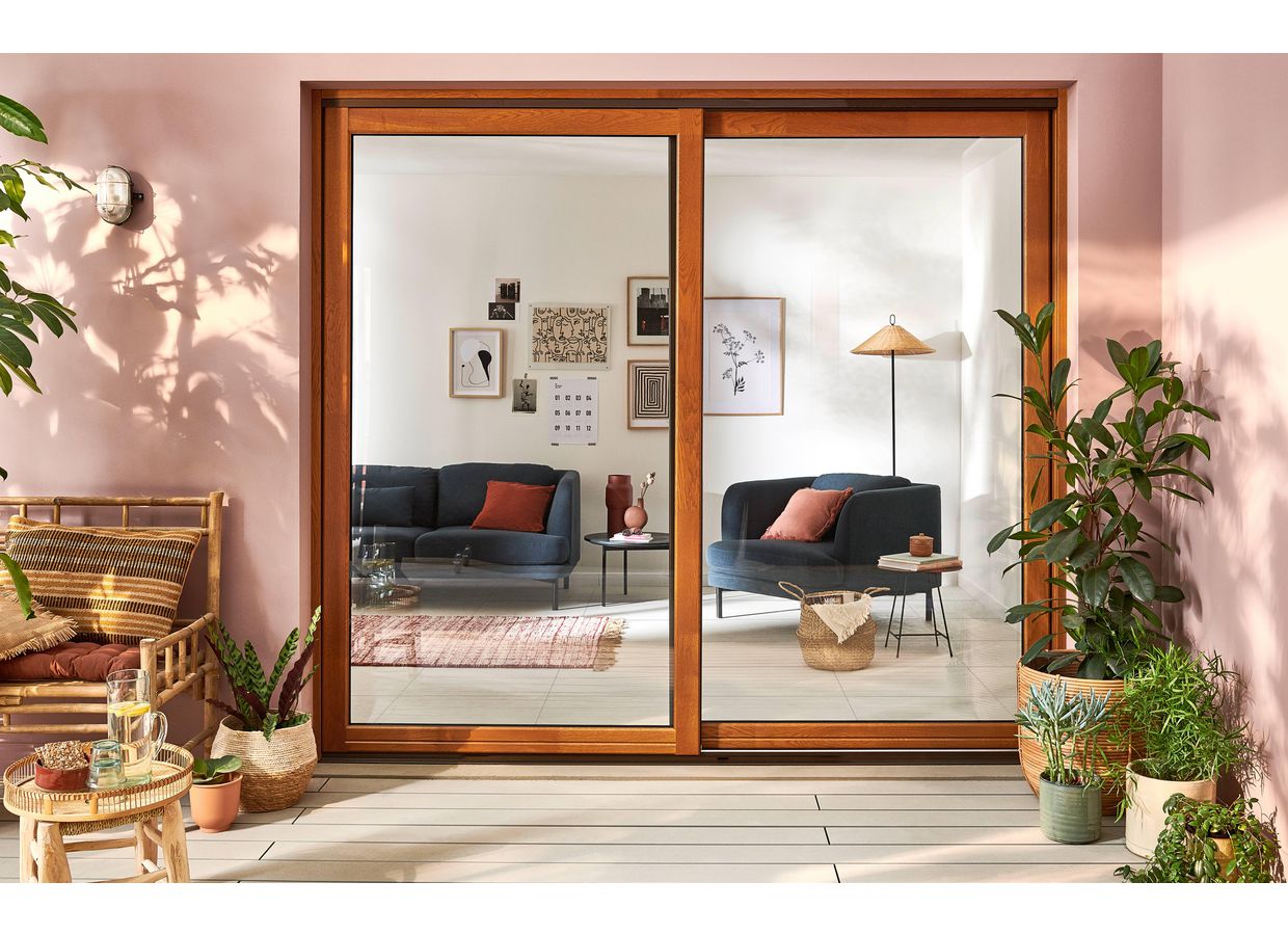 Baie vitrée coulissante en chêne sur mesure - volet roulant intégré compact en option - HARMONIE_2