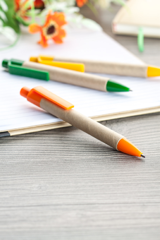 Stylo à bille en carton recyclé - embout et clip en plastique - recharge bleue_1