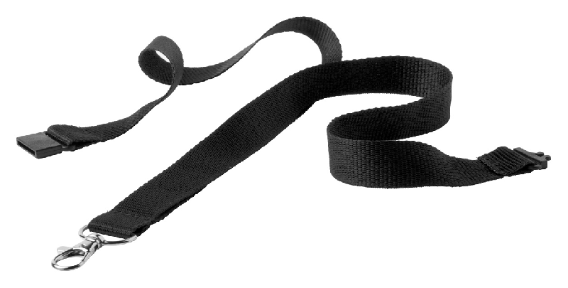 Tour de cou en polyester - avec mousqueton en métal et boucle anti-étranglement - couleur noire - 11g_1