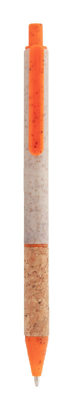 Stylo à bille écologique en paille de blé avec grip en liège naturel - Encre bleue - Couleur orange_1