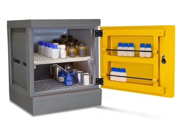 Armoire de sûreté en plastique résistant - Polystore-mini PS 611.2 avec casiers et bac de rétention_1