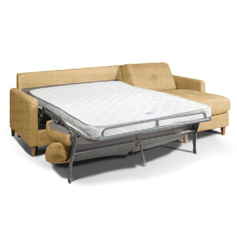 Canapé d'angle scandinave - 140 cm - Matelas 16 cm - Système express - Sommier lattes Renatonisi - Tweed jaune melon_1