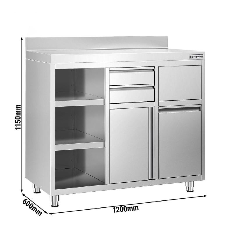 Meuble inox pour machine à café - 1200 x 600 mm - 2 tiroirs - Étagère réglable gauche_1