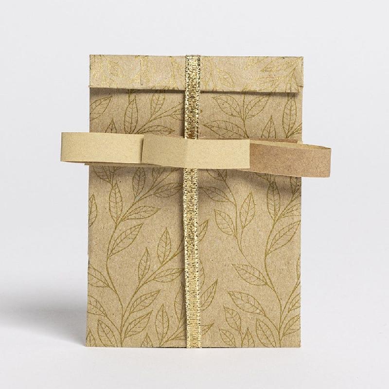 Pochettes cadeaux kraft lisse Feuilles d'or 7x12cm - par 150_1