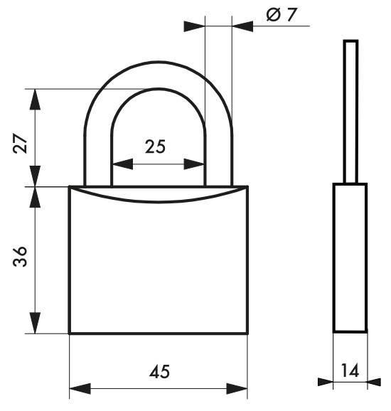 Cadenas à clé Mach 2 - 45 mm - corps laiton monobloc et anse acier cémenté - THIRARD_1