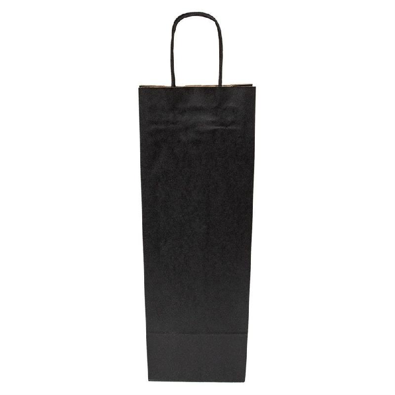Sac 1 bouteille poignées torsadées kraft noir 14+8x40cm - par 250_1