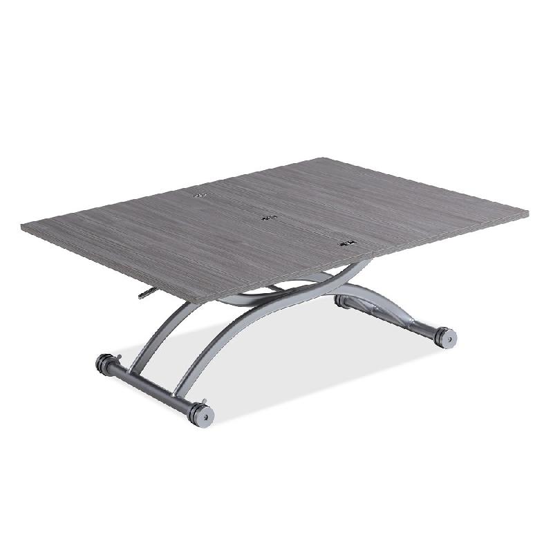 Table basse relevable extensible Hirondelle compacte - mélaminé chêne gris 100 x 57/114 cm avec système élévation à piston_1