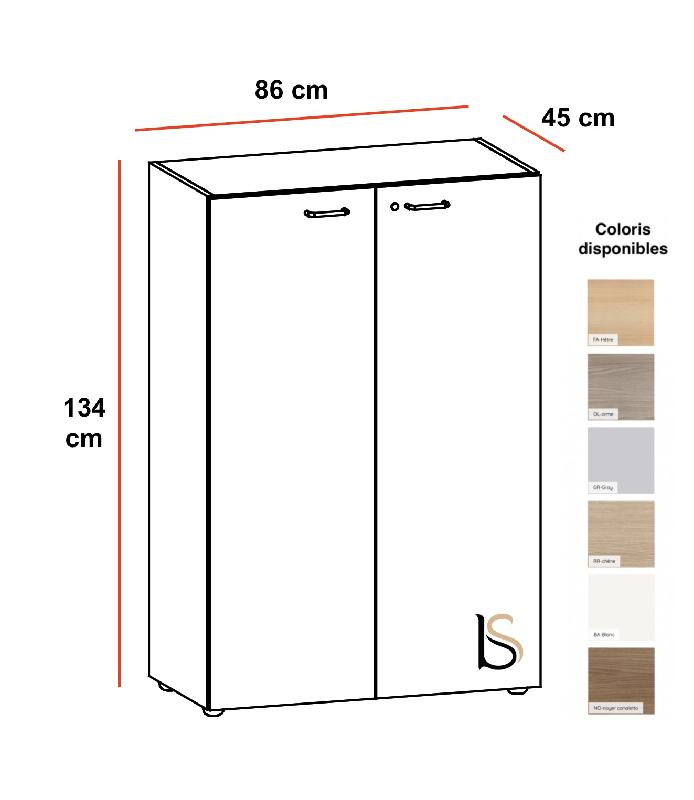 Armoire de bureau avec portes battantes - Quadrifoglio - Hêtre, Blanc pastel, Avec socle de finition_1