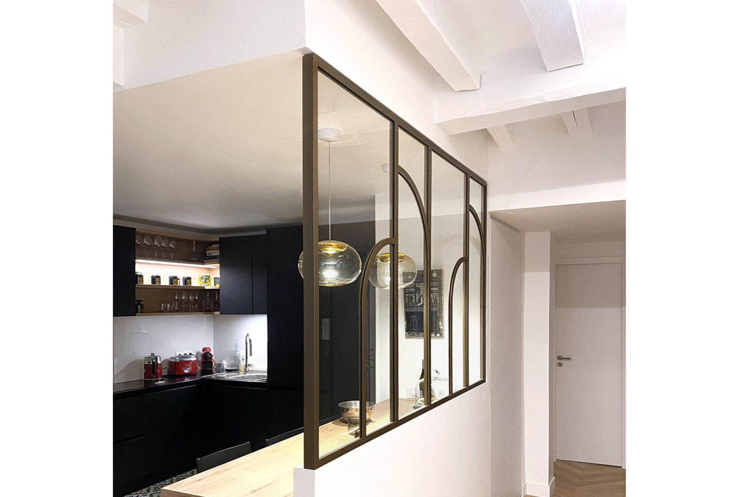 Verrière sur mesure avec courbes en acier - Plusieurs coloris - Hauteur de 1000 à 2000 mm_1