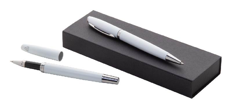 Parure stylo métal - stylo roller et stylo bille en aluminium recyclé - boîte cadeau en papier noir_1