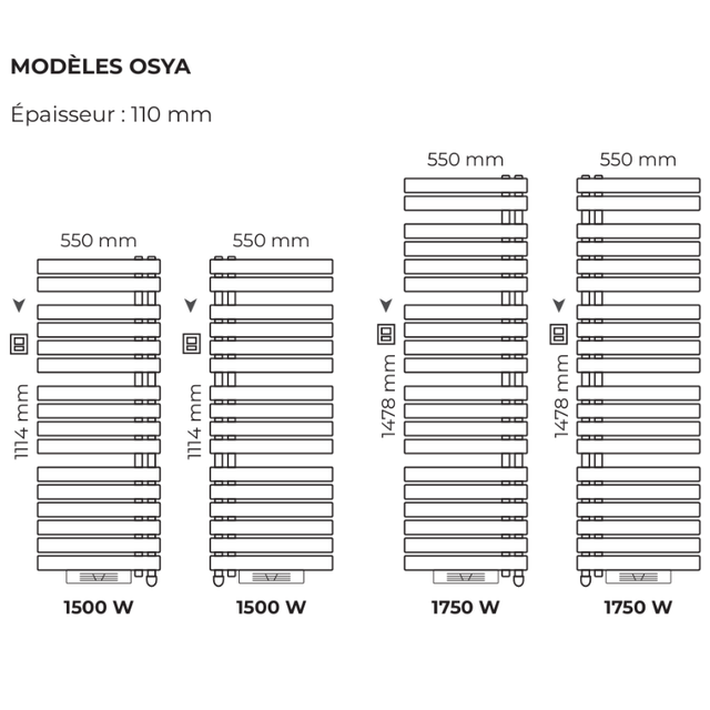OSYA sèche-serviettes avec soufflerie 1500W Blanc - asym. Droit - Intuis - NEK2555FDTP_1