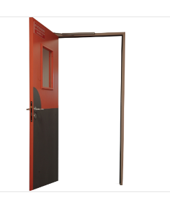 Porte coupe-feu bois 1 vantail - 30 mn ou 60 mn - EI30 ou EI60 - Oculus rond ou rectangulaire - Joint anti-pince doigts - Barre antipanique_1