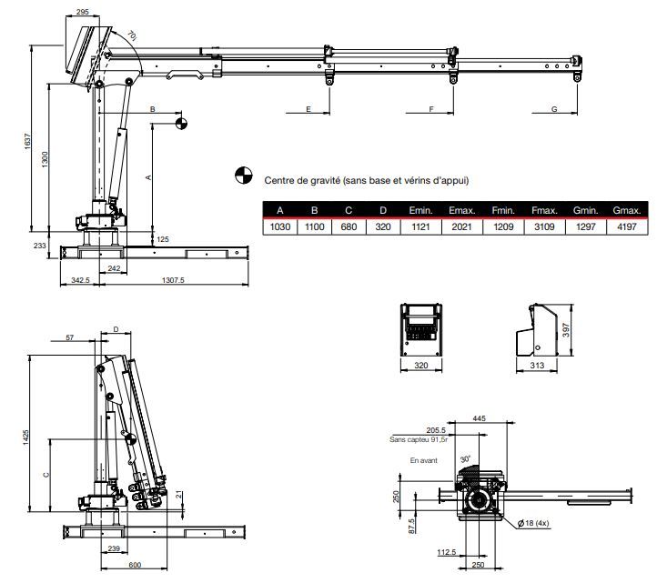 Grue de levage 1,2 tm adaptée pour pick-up et camion léger