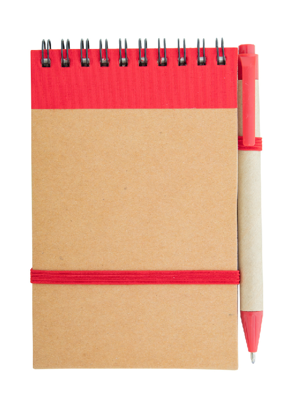 Bloc notes - 70 pages lignées en carton recyclé avec stylo à bille assorti - Couleur rouge_1
