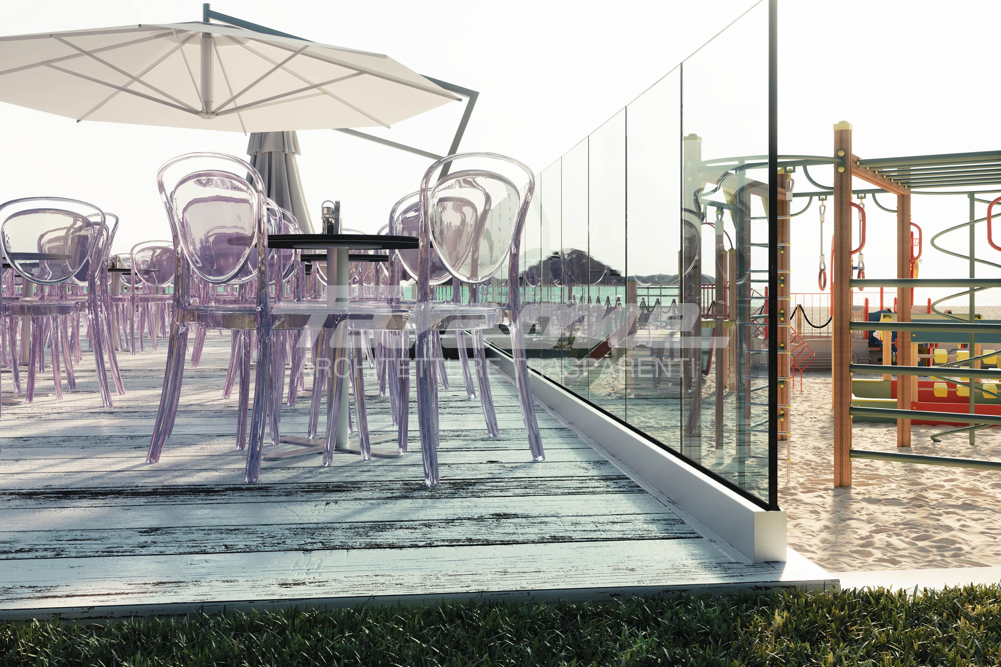 Ninfa 55 - garde-corps en verre et aluminium - Faraone - design élancé - dimensions 62 x 75 mm_1