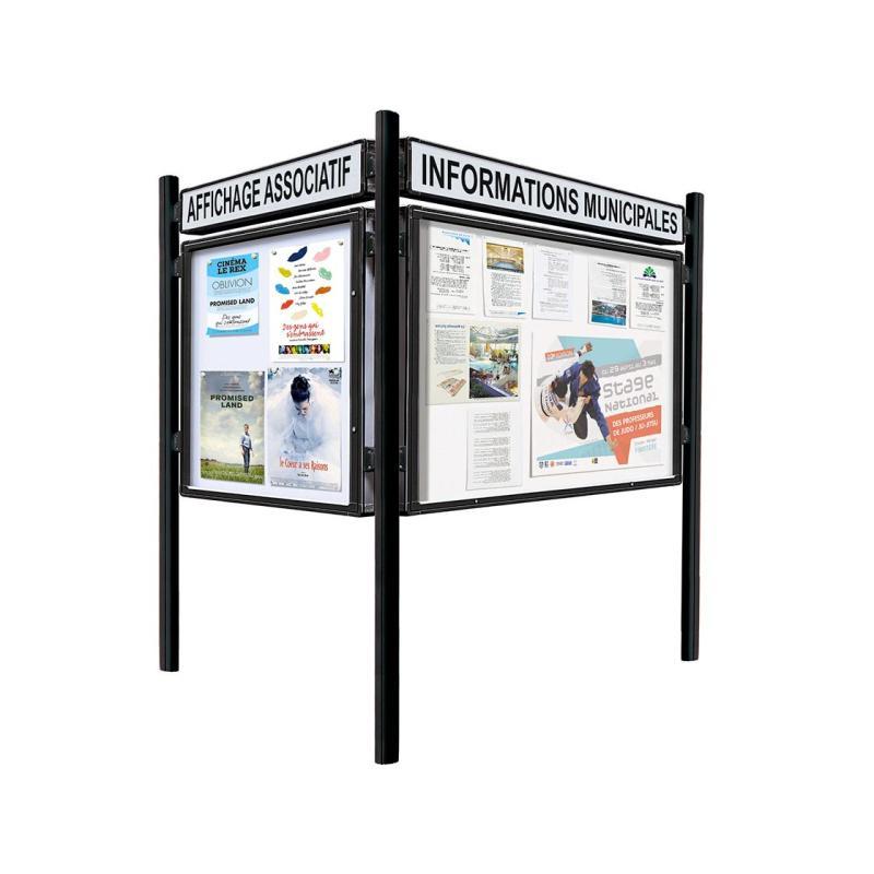Vitrine extérieure 2000 sur poteaux Quatro - Réf : 410070+416404+402900 - Plexichocs®, serrure de sécurité et options personnalisables_1