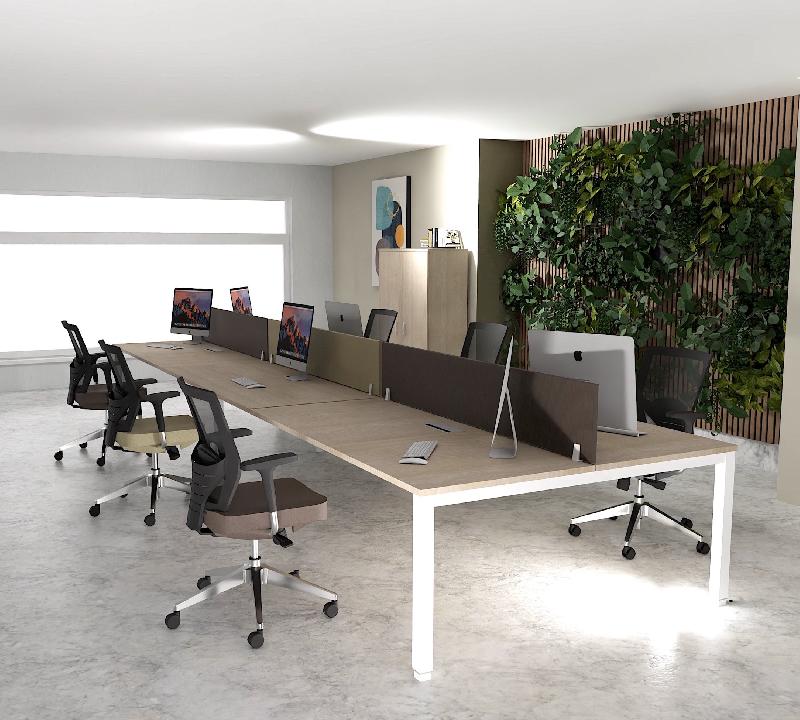 Bureau 6 personnes Tempo - Mobel linea - Blanc 9010, Acacia clair, 360_0