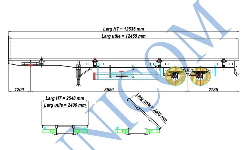 Plateau biverse tandem simple - remorque plateau pour poids lourd - tunicom - ptc 26900 kg_1